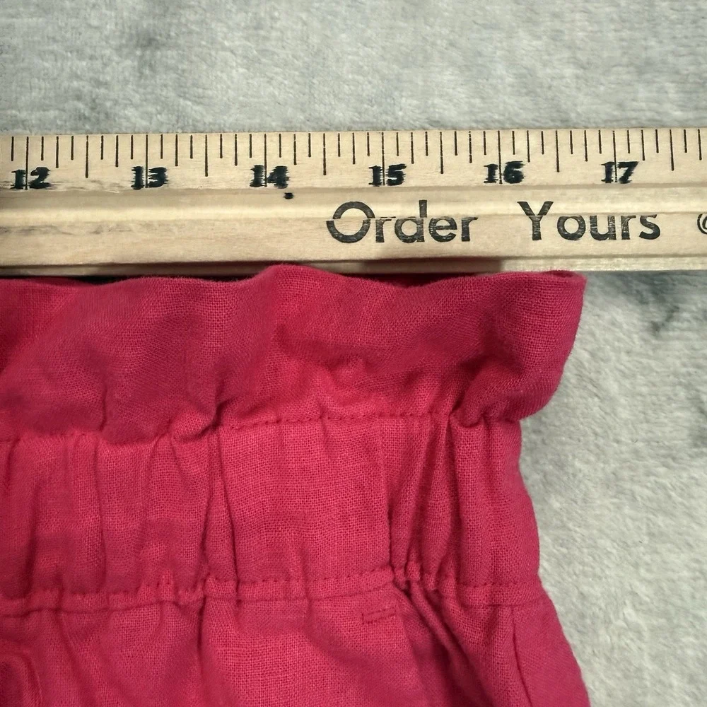 Express Shorts Womens Size L Pink Linen Blend Paperbag Waist Pull On Pockets